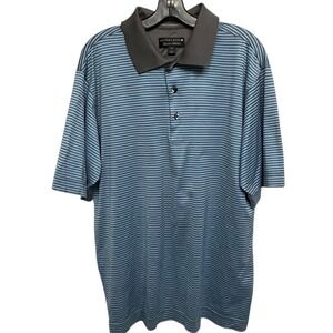 Cutter Buck Signature Collection Blue Stripe Cotton Golf Polo Shirt Men's Size M